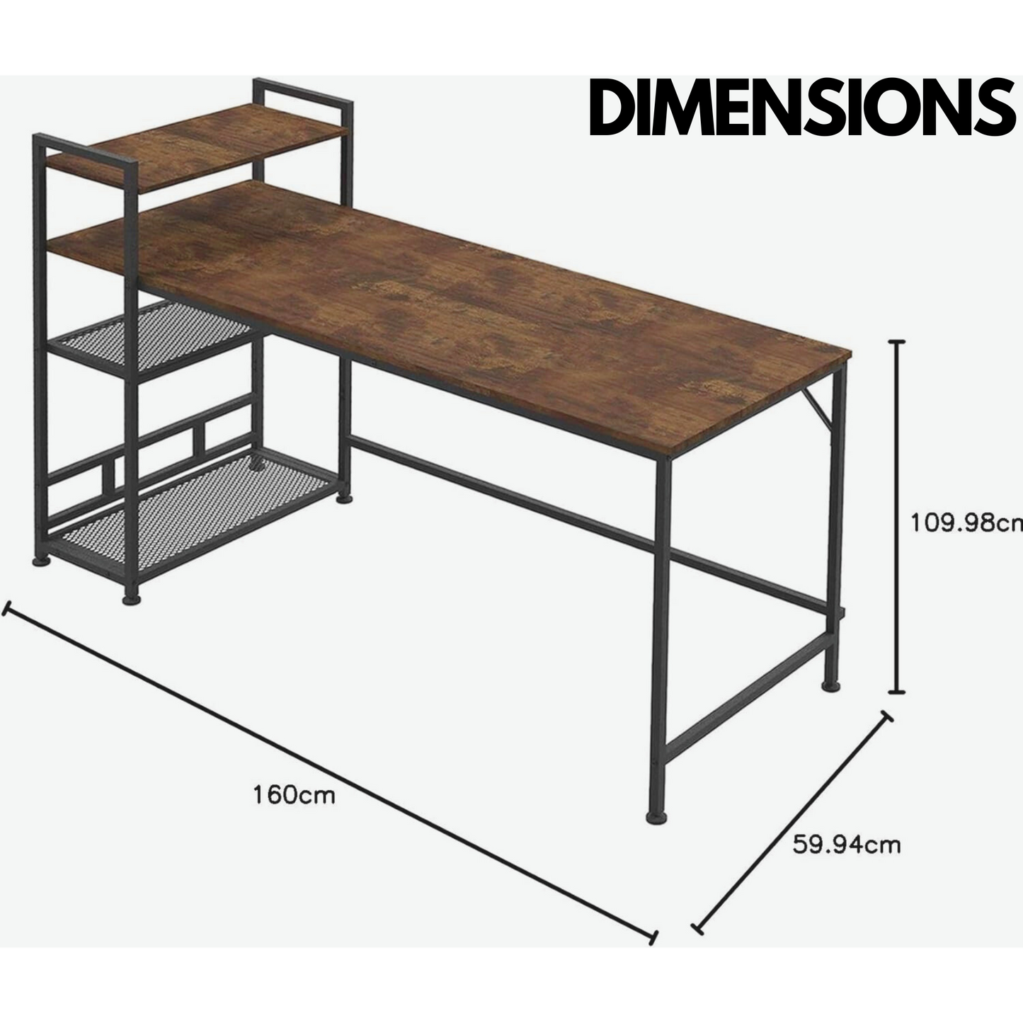 industrial 4 tier writing desk 160cm wide