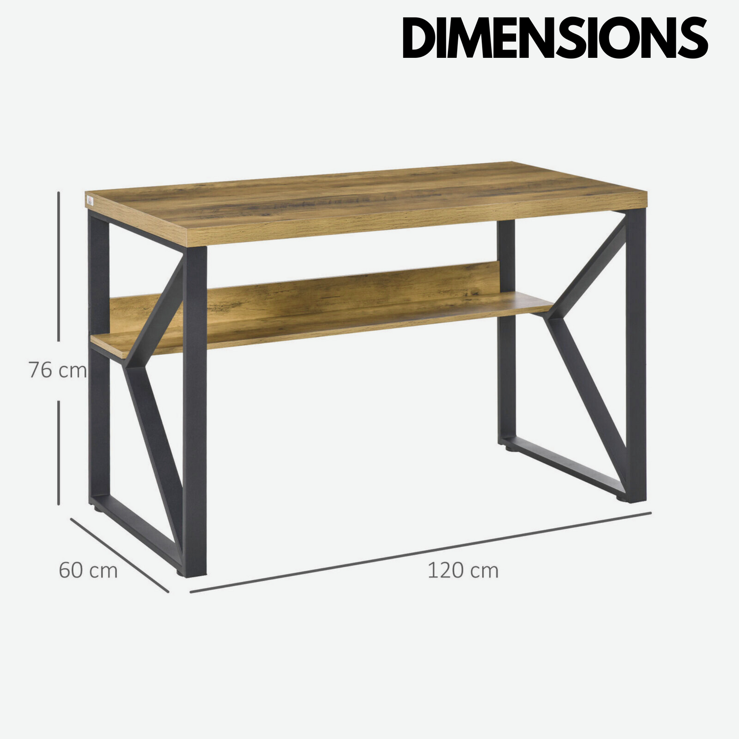 industrial 120cm wide computer desk with metal frame