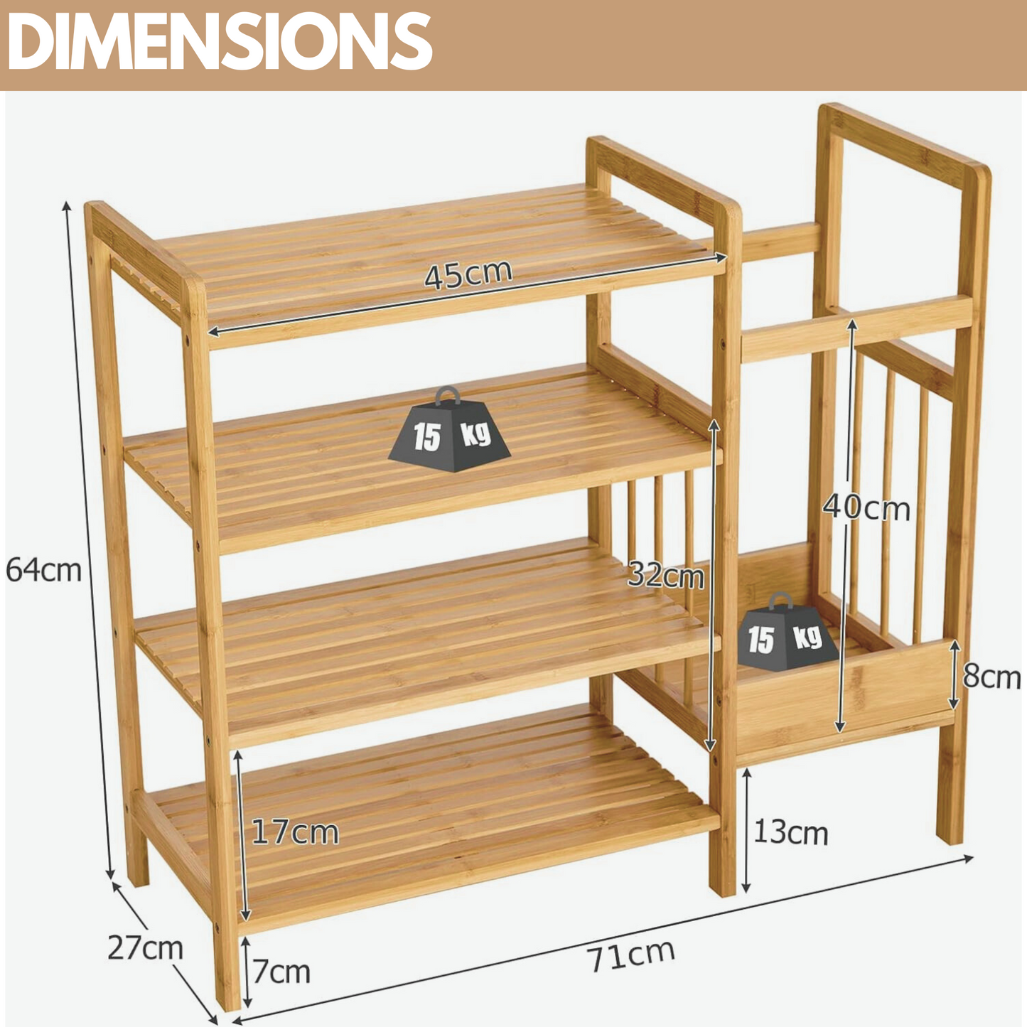 bamboo 4 tier shoe rack with umbrella holder