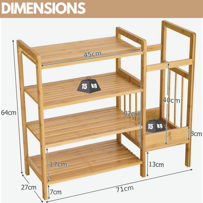 Bamboo 4 Tier Shoe Rack With Umbrella Holder