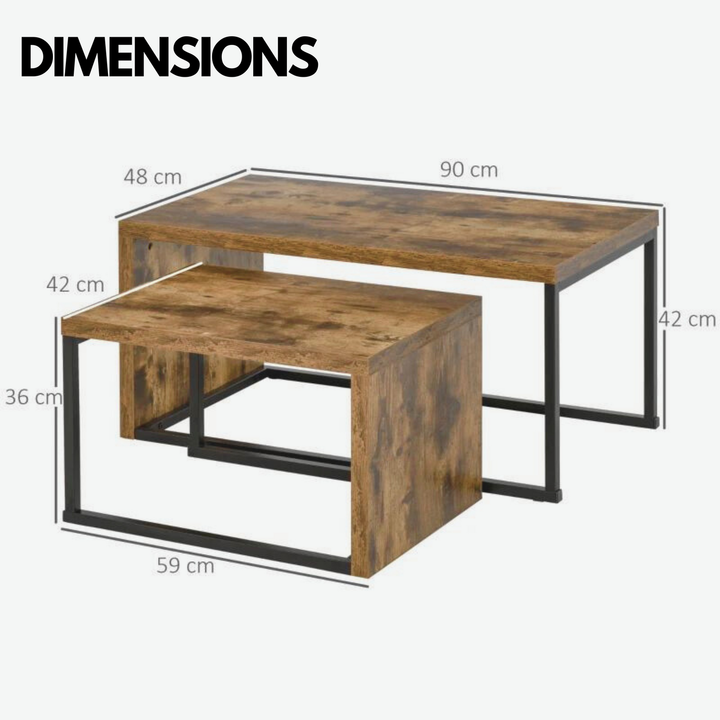 set of 2 nesting tables industrial rustic brown