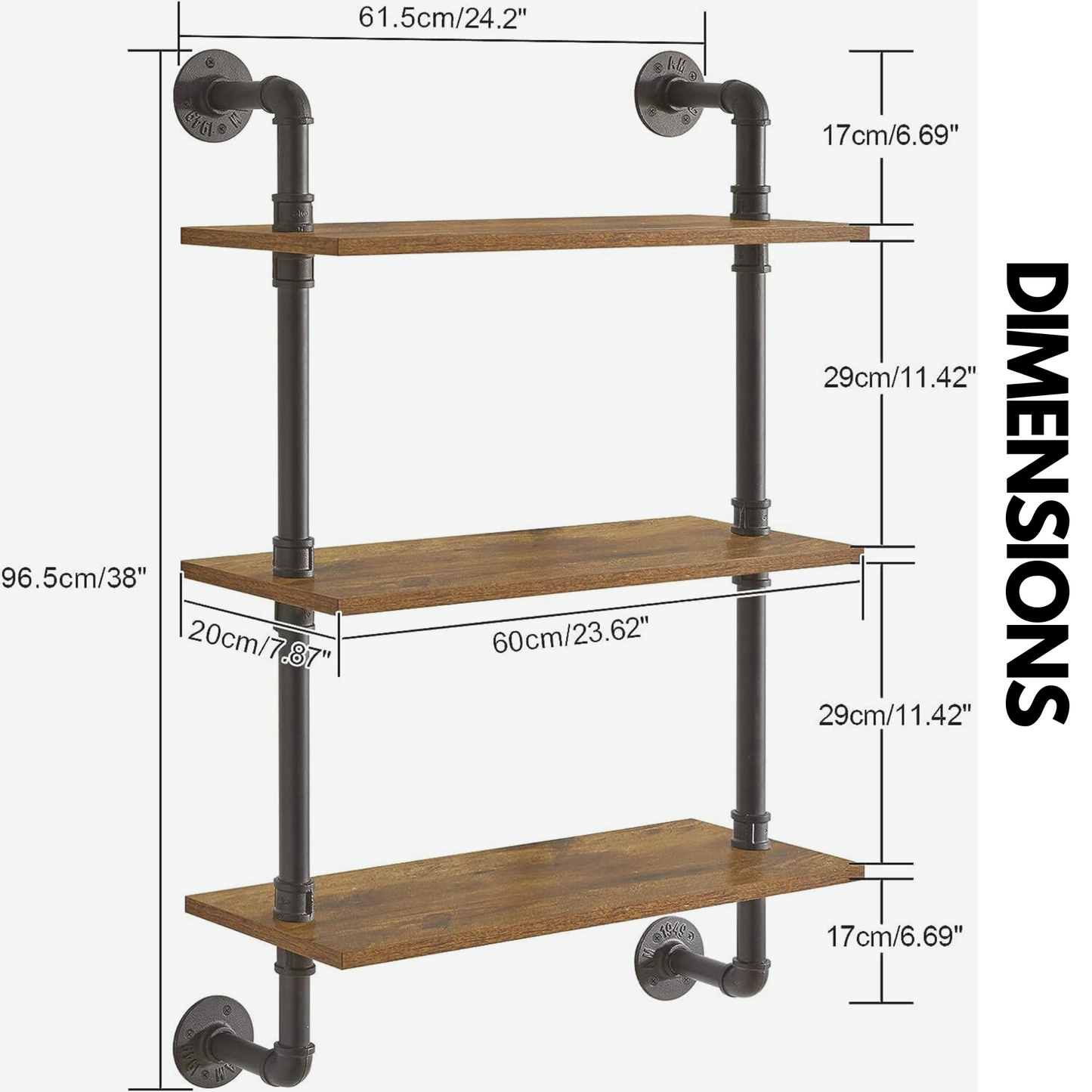 industrial pipe wall-mounted 3 tier floating shelves