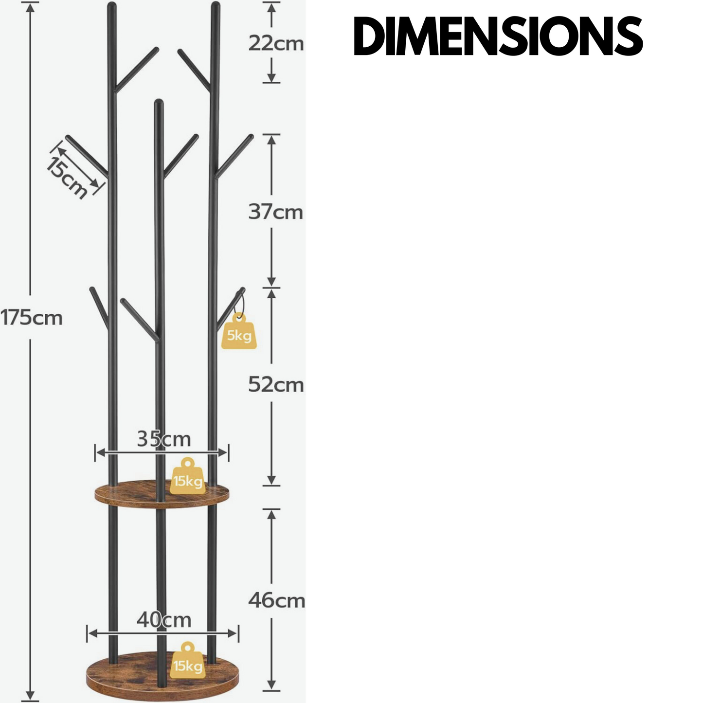 industrial rustic coat stand with 2 shelves