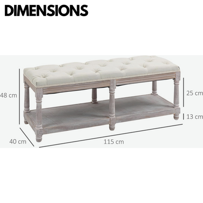 Upholstered Wooden Bench Seat With Shelf Cream White