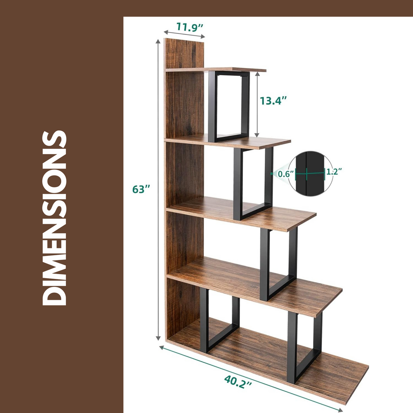 5 tier stepped book shelf industrial rustic brown