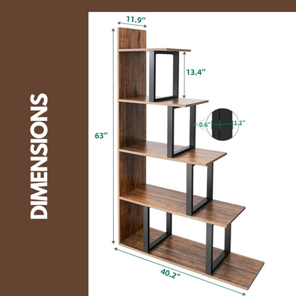 5 Tier Stepped Book Shelf Industrial Rustic Brown