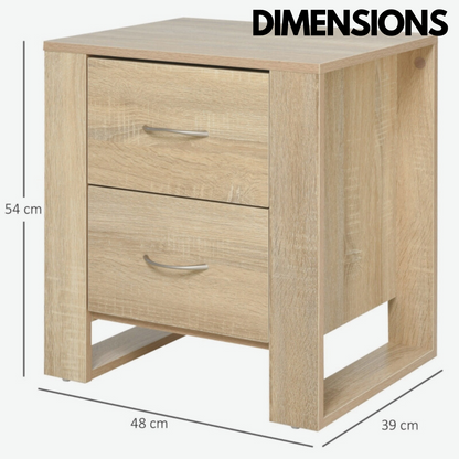 Bedside Table With 2 Drawers Natural Brown