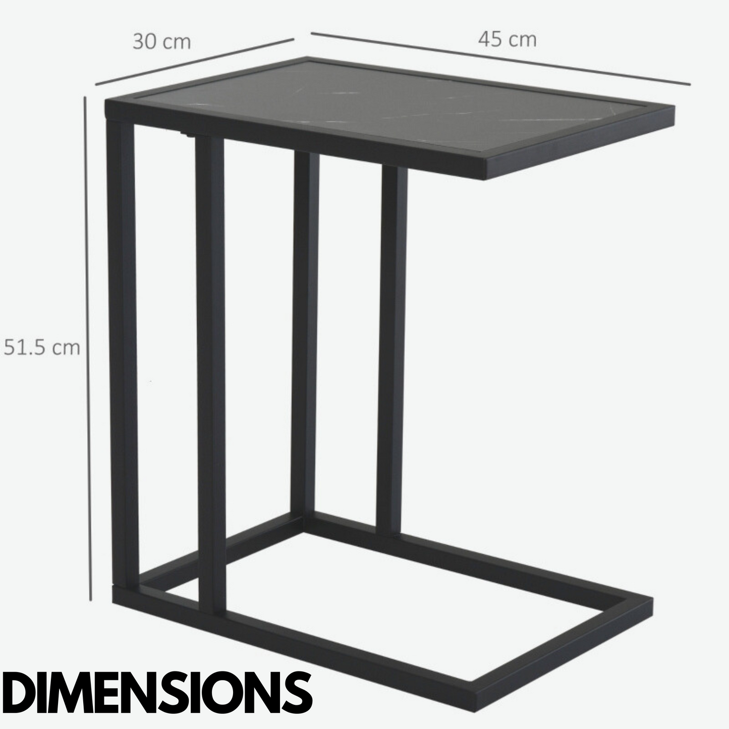 industrial c shaped side table marble effect