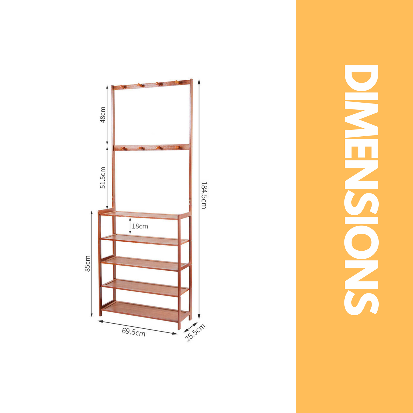 bamboo clothes rack with 12 hooks & 5 tier shoe storage