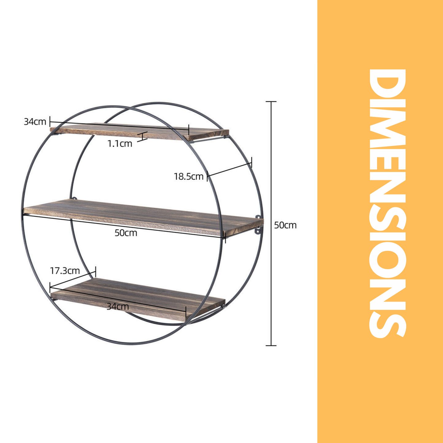 industrial wooden 3 tier round floating shelf