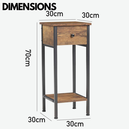 Industrial Narrow Bedside Table With Drawer