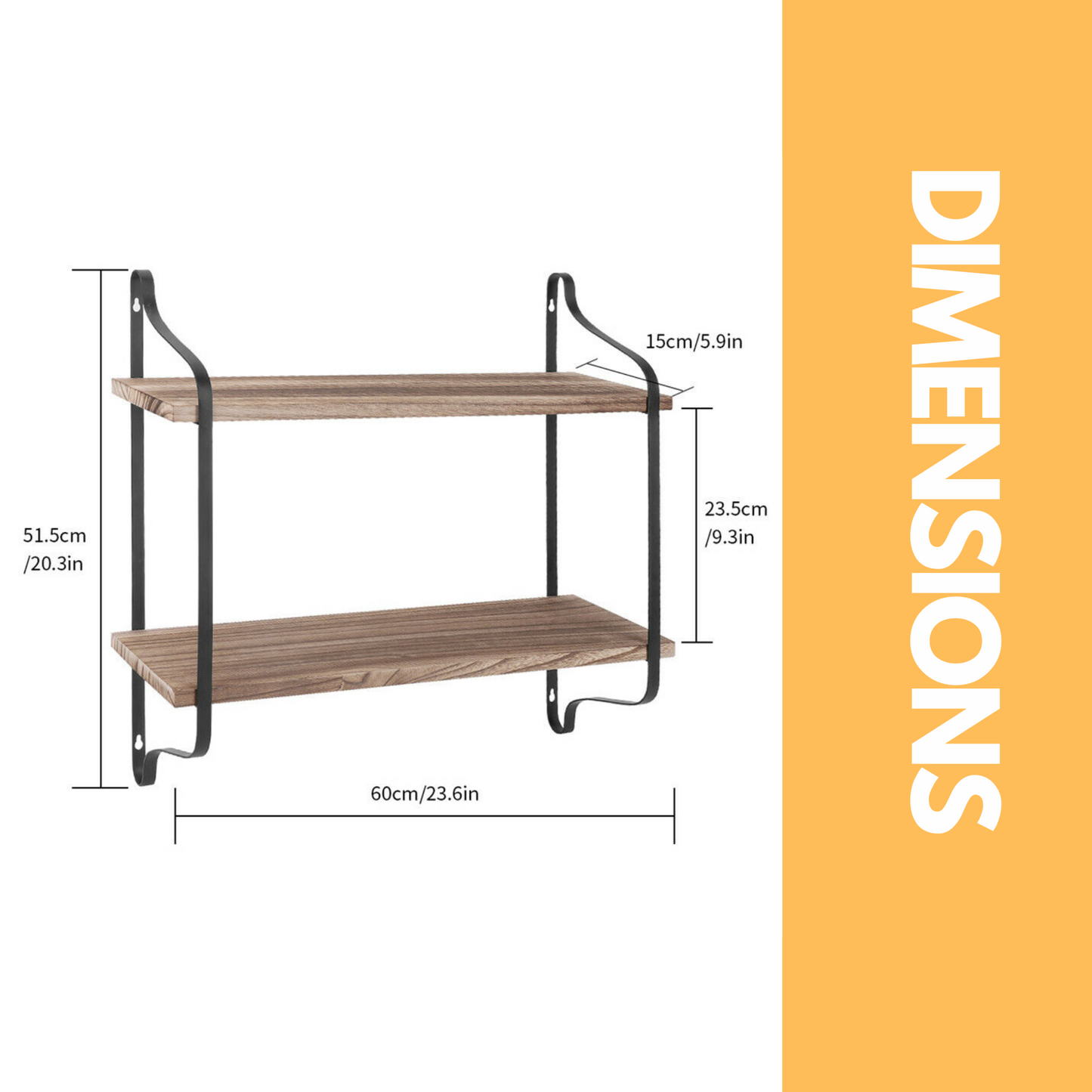 industrial 2 tier wooden floating shelf