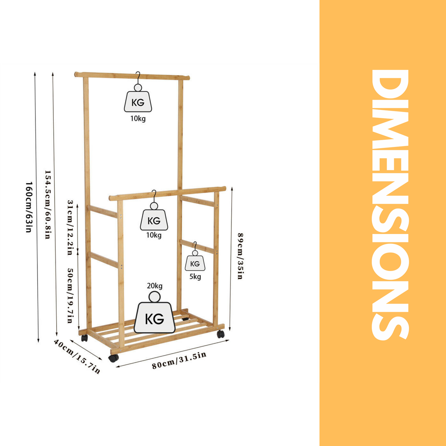 bamboo 4-in-1 open wardrobe with hanging rails