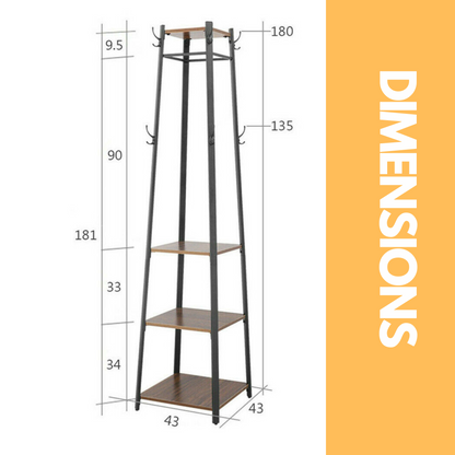 Industrial Coat Stand With 2 Shelves