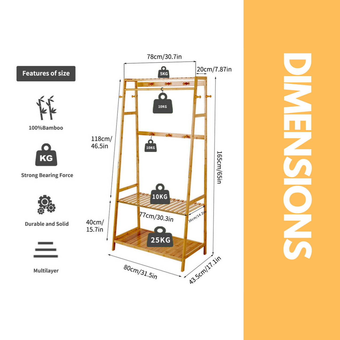 bamboo clothes rail with 2 shelves