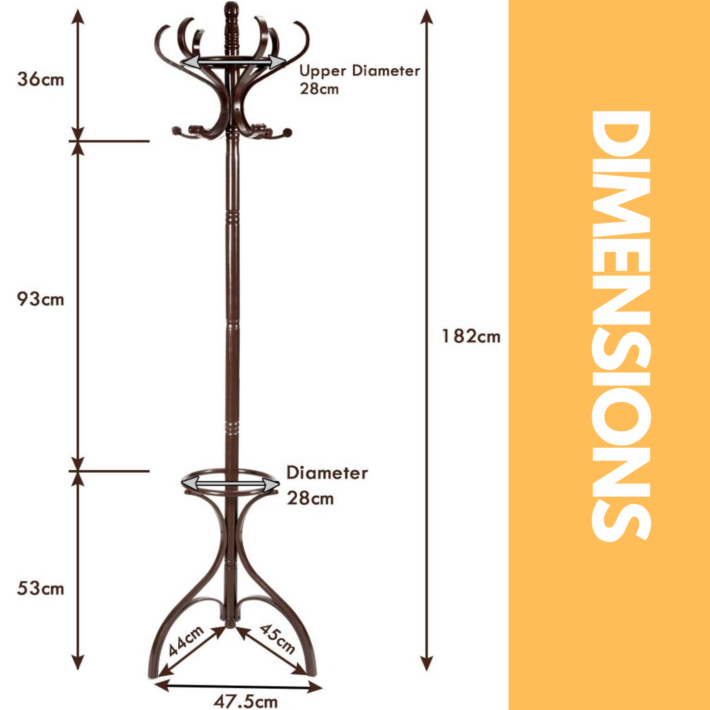 wooden coat stand with 12 hooks walnut