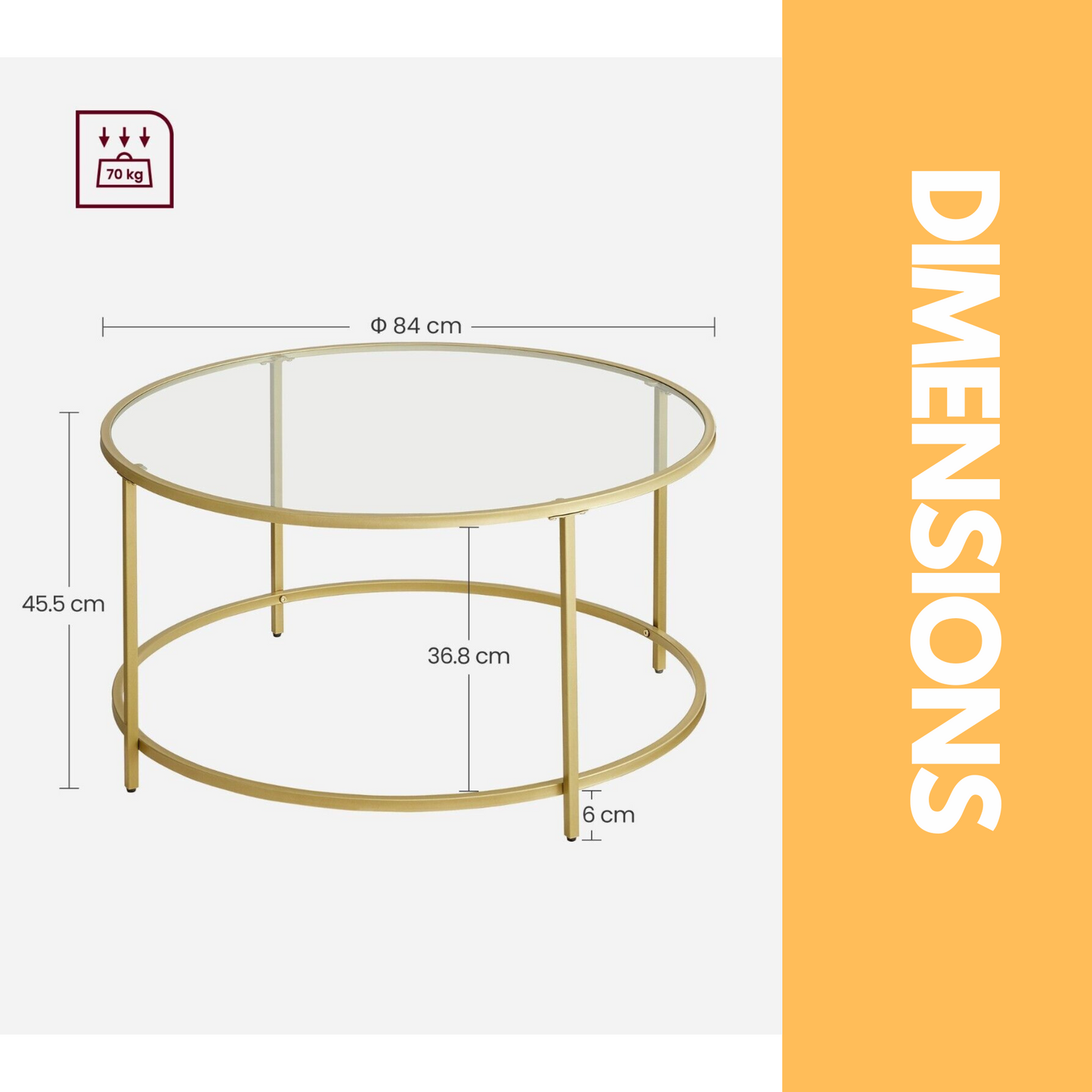 industrial tempered glass round coffee table gold