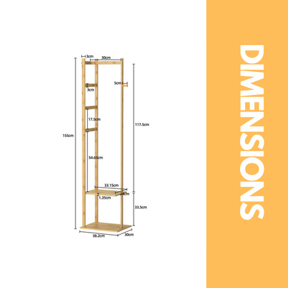 Narrow Bamboo Clothes Rail With 2 Shelves