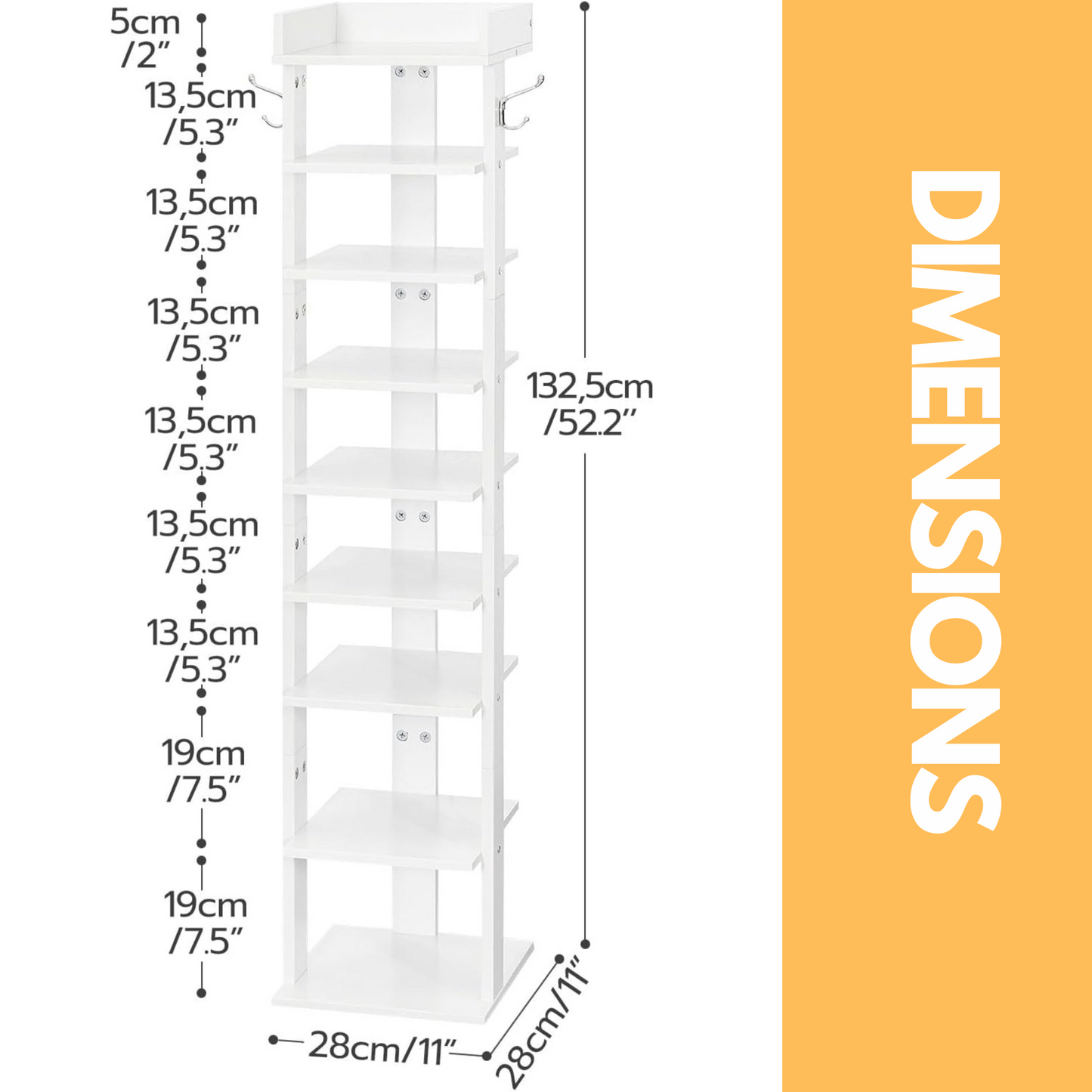 9 tier shoe rack narrow white