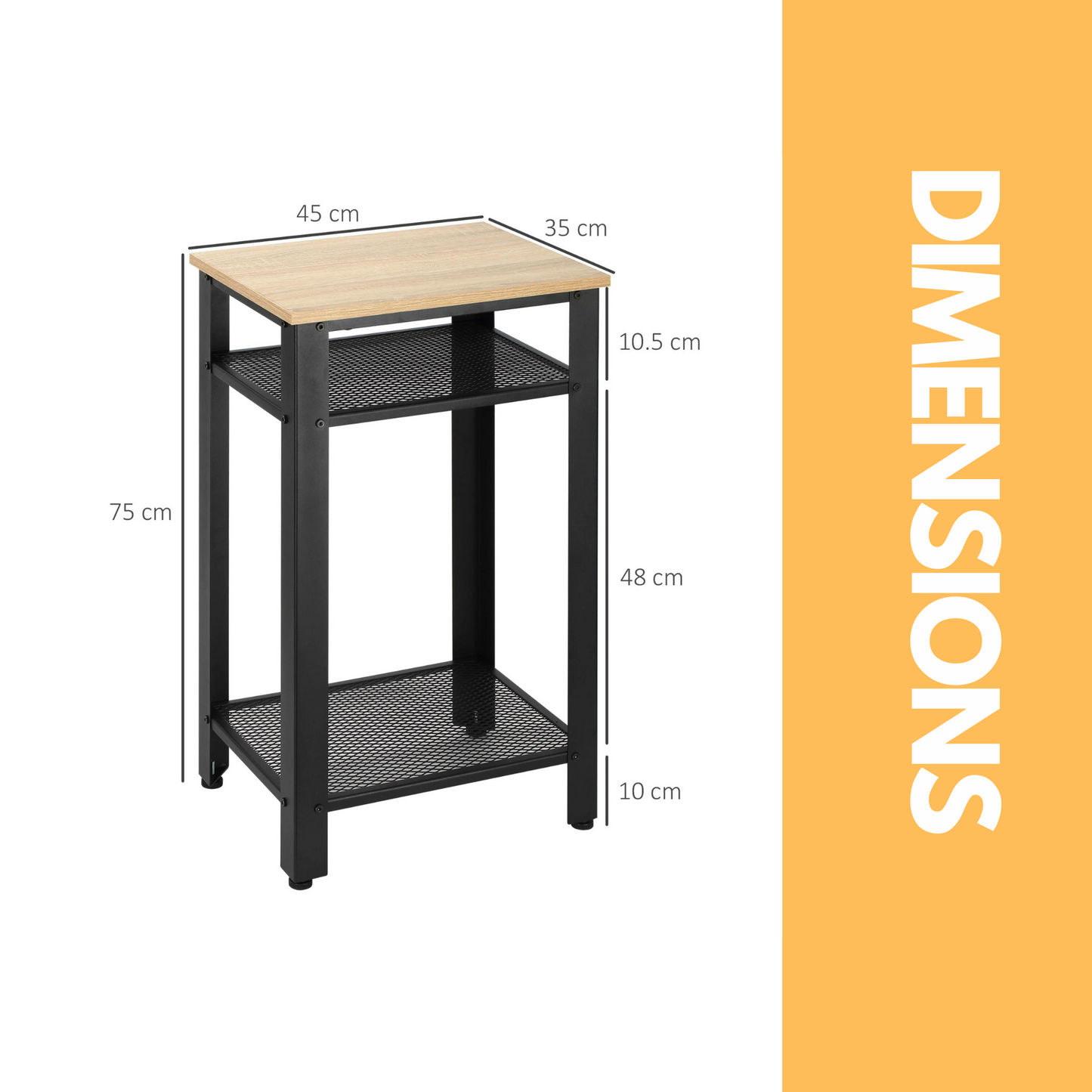 3 tier side table with mesh shelves