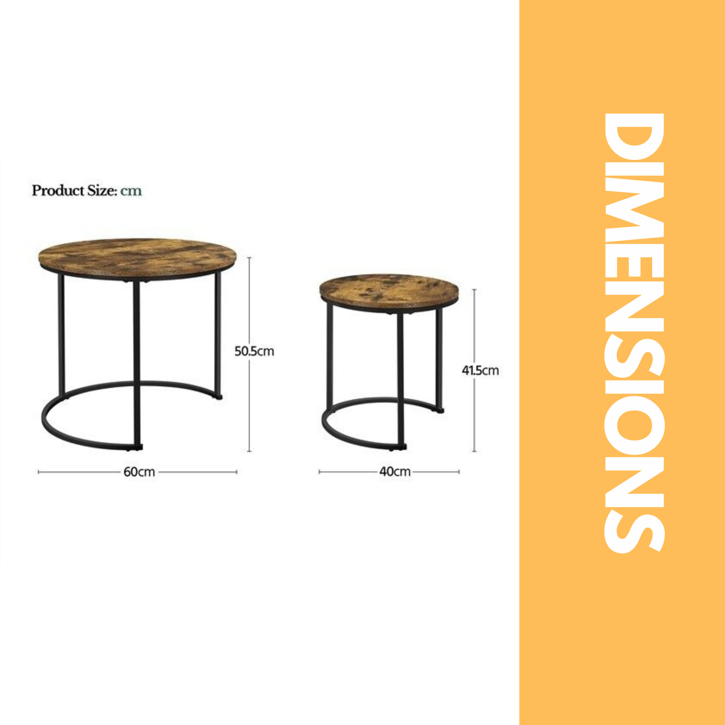 set of 2 round nesting tables rustic brown