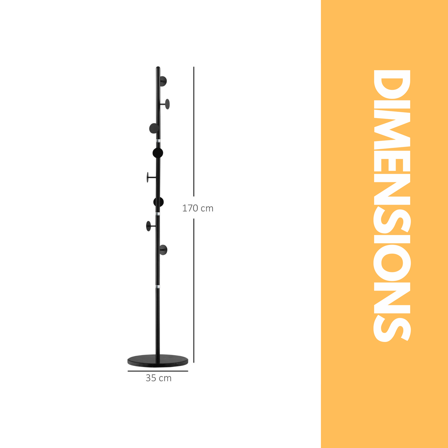 marble base adjustable coat stand with 8 hooks black