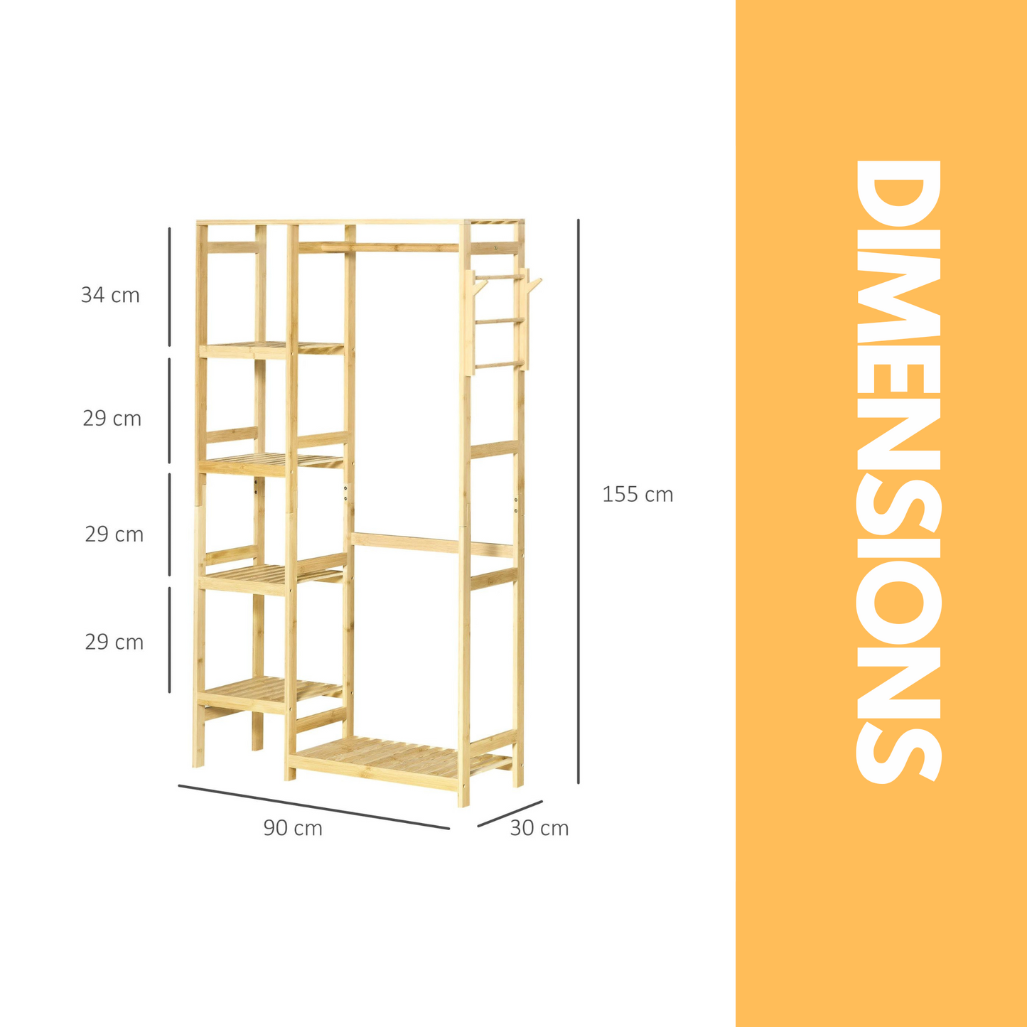 bamboo 155cm tall open wardrobe with shelves