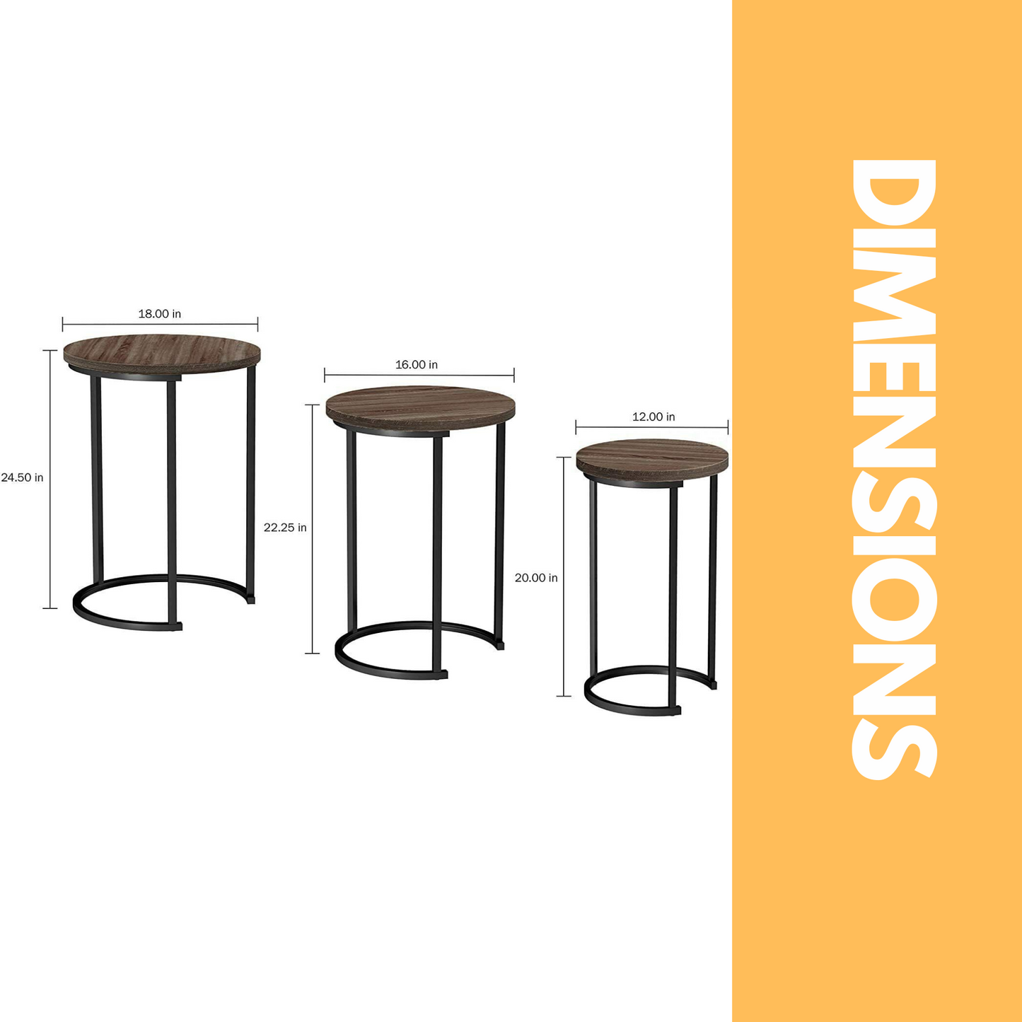 set of 3 round wooden nesting tables brown