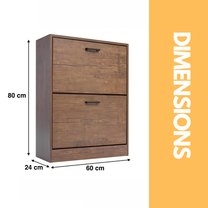 2 Drawer Shoe Storage Cabinet Walnut