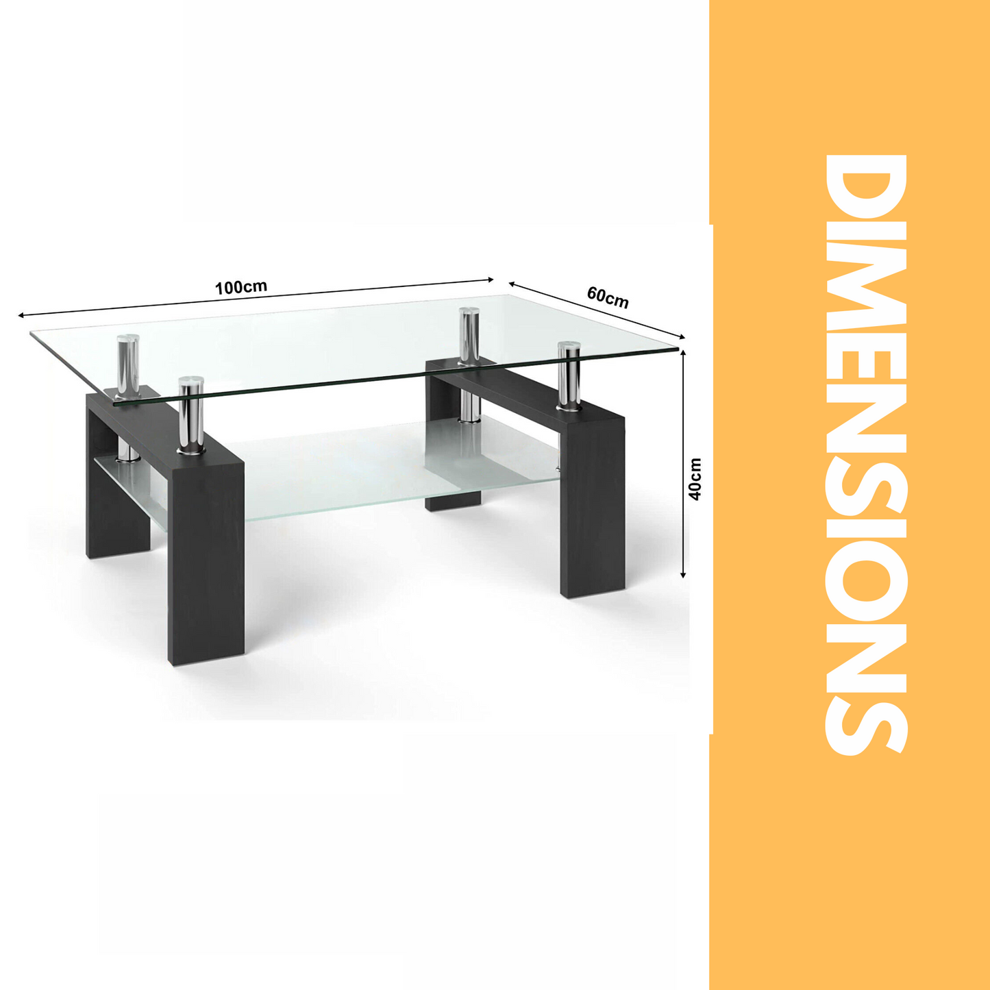 2 tier glass coffee table black