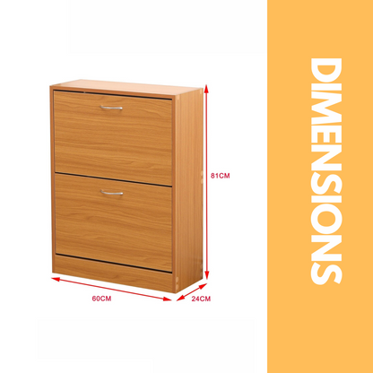 2 Drawer Shoe Storage Cabinet Pine