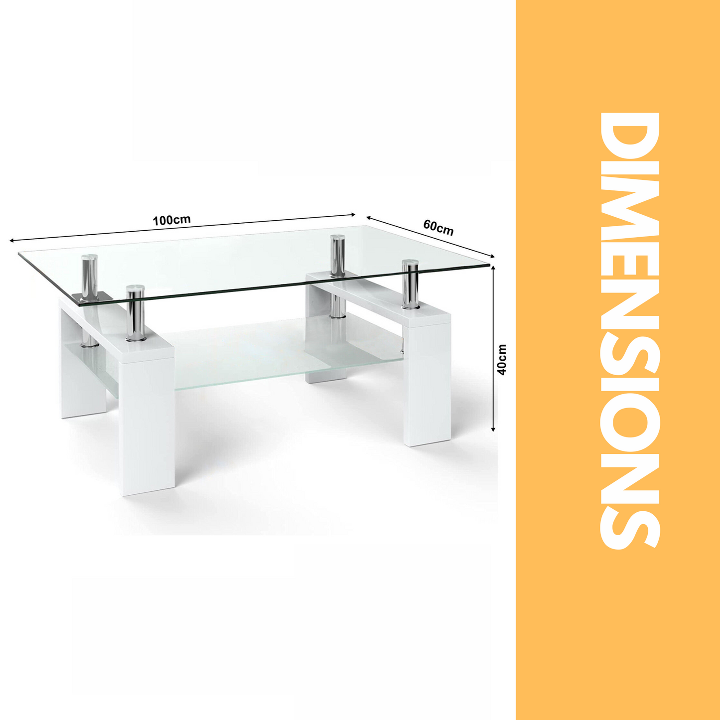 2 tier glass coffee table white