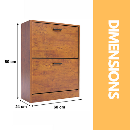 2 Drawer Shoe Storage Cabinet Oak