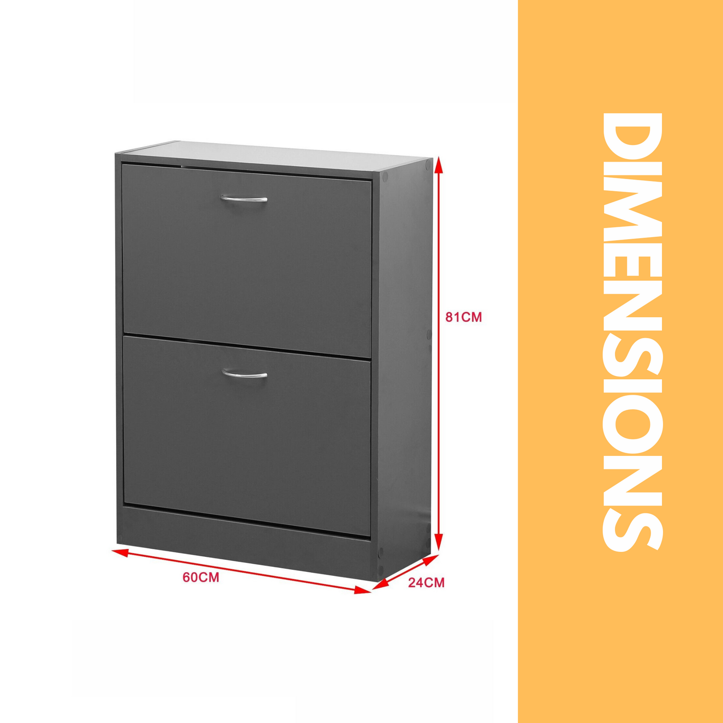 2 drawer shoe storage cabinet grey