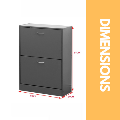 2 Drawer Shoe Storage Cabinet Grey