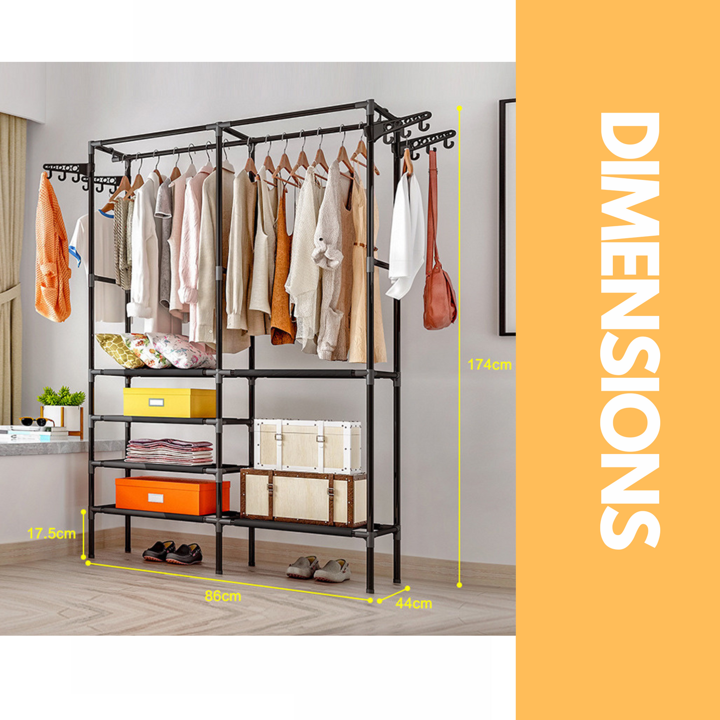 heavy duty metal clothes rail open wardrobe