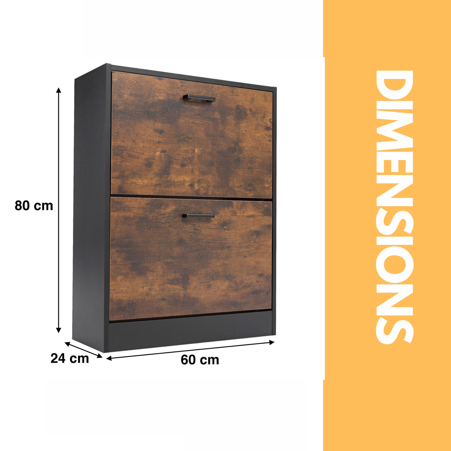 2 drawer shoe storage cabinet rustic brown