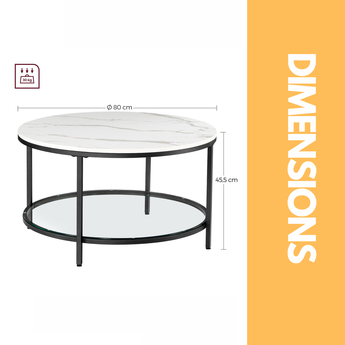 2 tier round faux marble coffee table