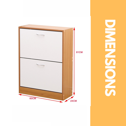 2 Drawer Shoe Storage Cabinet Pine White