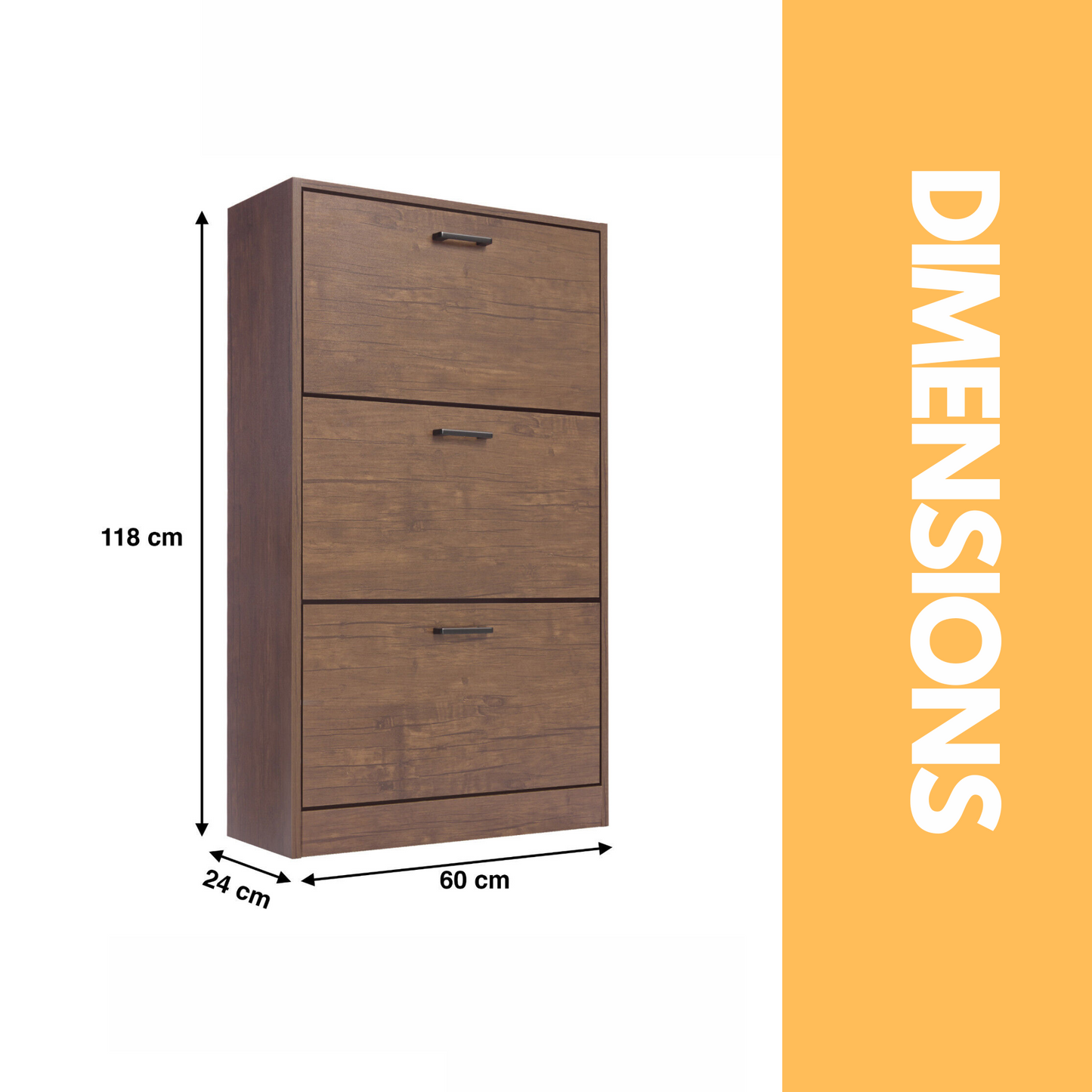 3 drawer shoe storage cabinet walnut