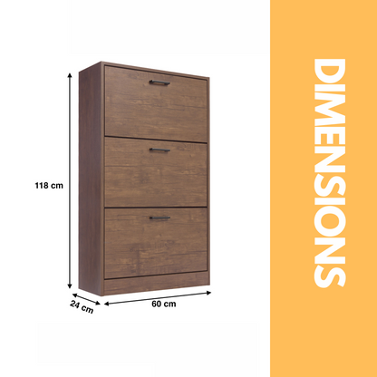 3 Drawer Shoe Storage Cabinet Walnut