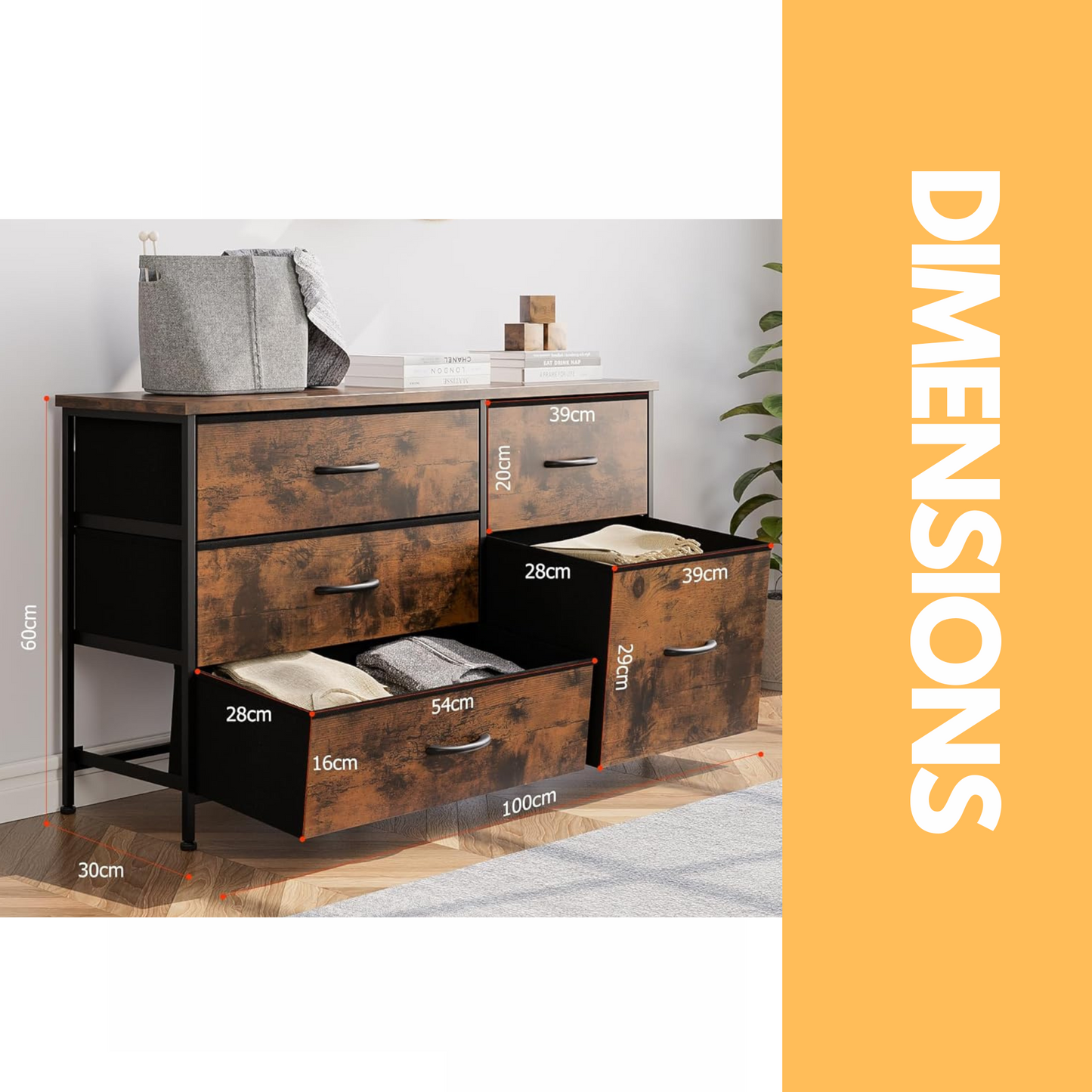 bedroom dresser with 5 fabric storage drawers