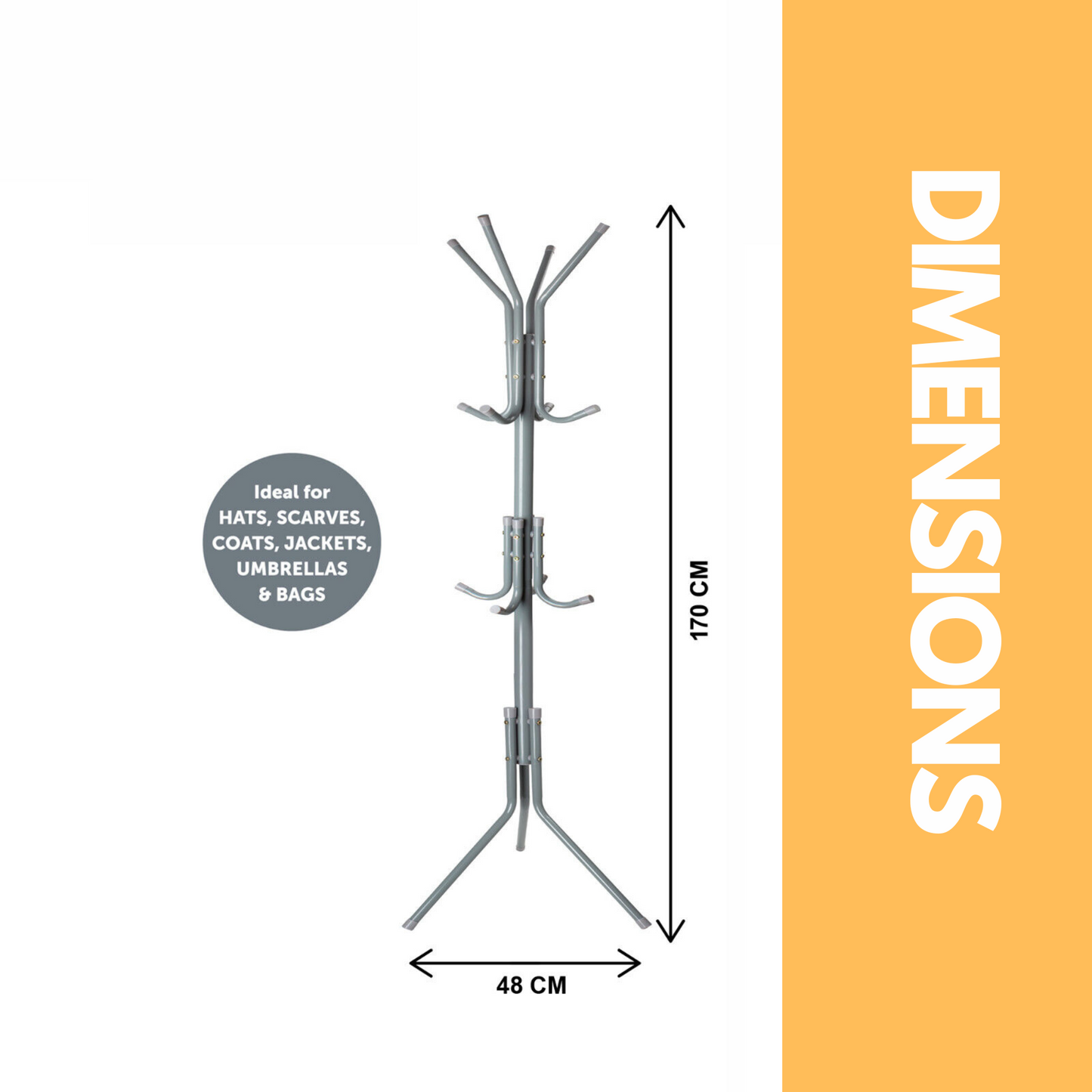 metal coat stand with 12 hooks grey