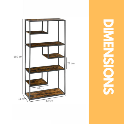 180CM Industrial 7 Tier Bookcase Rustic Brown