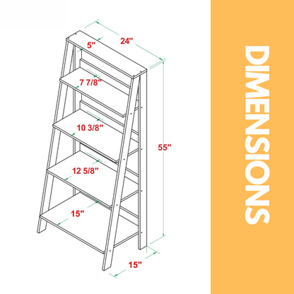 4 Tier Free Standing Ladder Shelf For Living Room Storage Grey