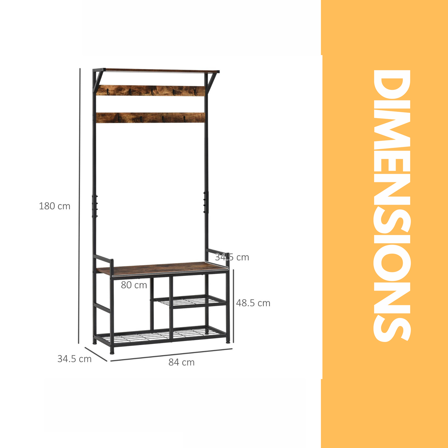 industrial 180cm tall coat stand with 9 hooks