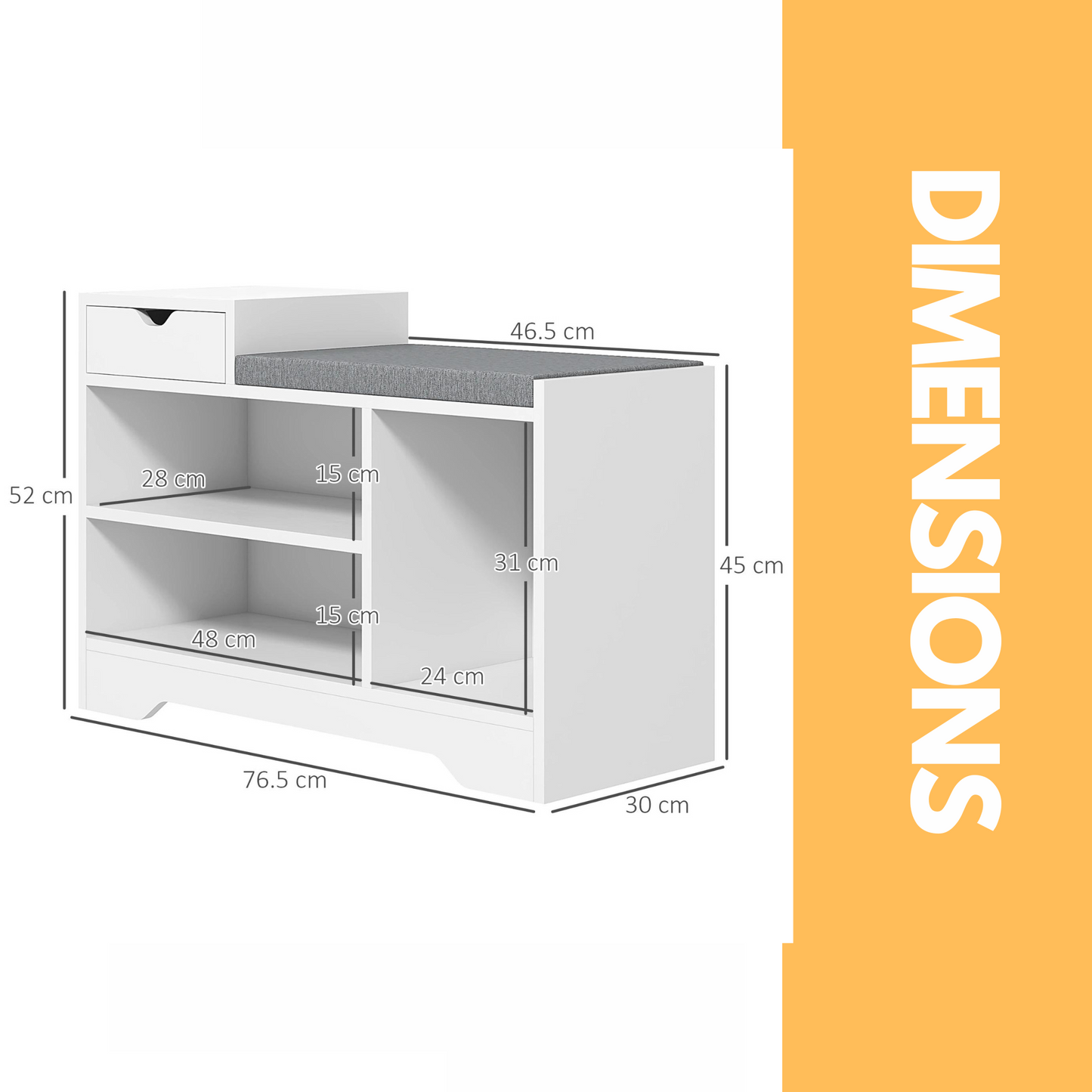 industrial shoe storage bench with 3 open shelves white