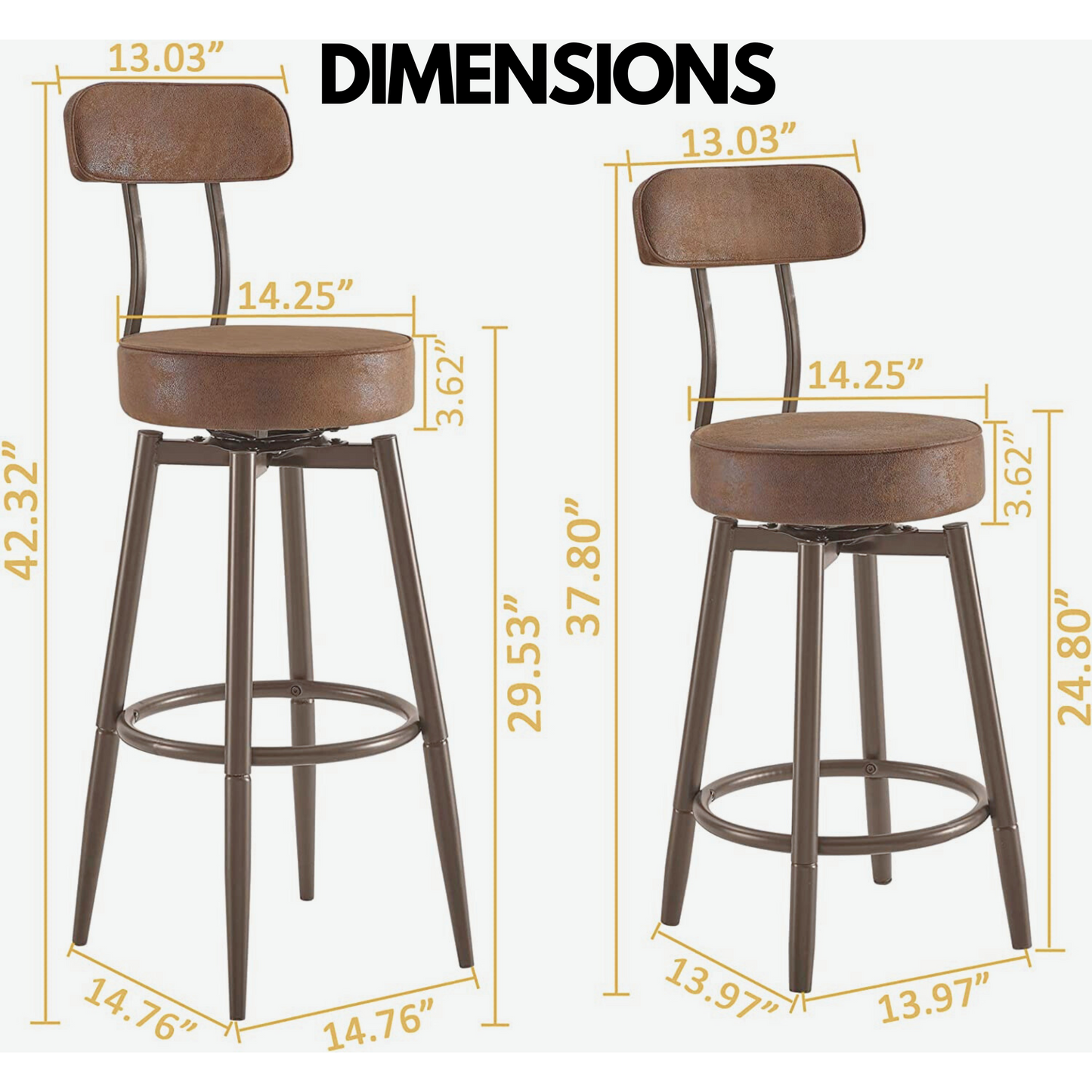 industrial faux leather swivel bar stool with back & footrest