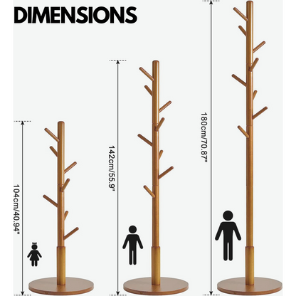 Adjustable Wooden 8 Hook Coat Stand With Round Base