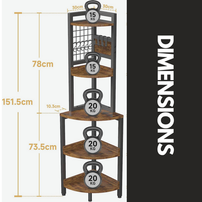 Industrial Free-Standing 5 Tier Corner Shelf Rustic Brown